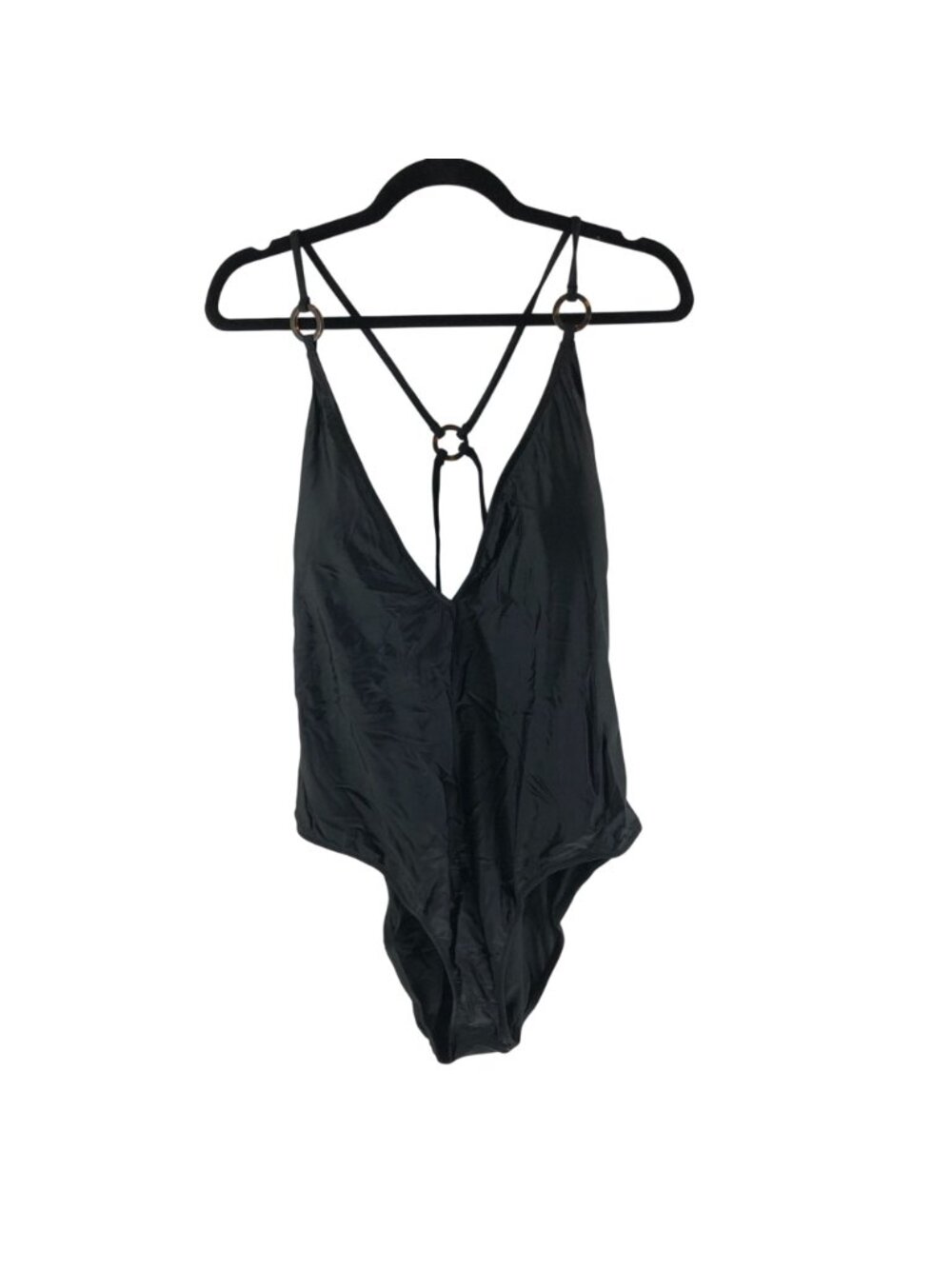 J Crew O-Ring V-Neck One-Piece Swimsuit High-Cut Leg Black Low-Rise Back 24 - Picture 2 of 5